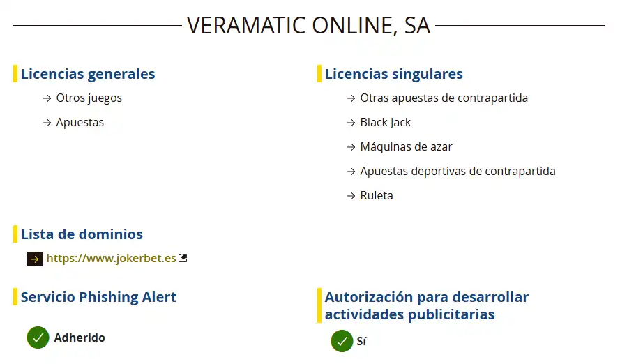 Entrada de JOKERBET en el registro de la DGOJ
