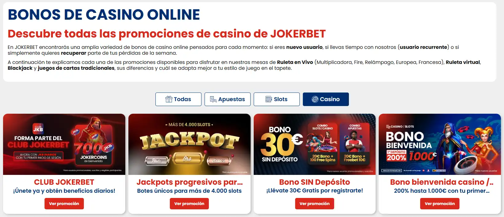 Promociones de casino de JOKERBET
