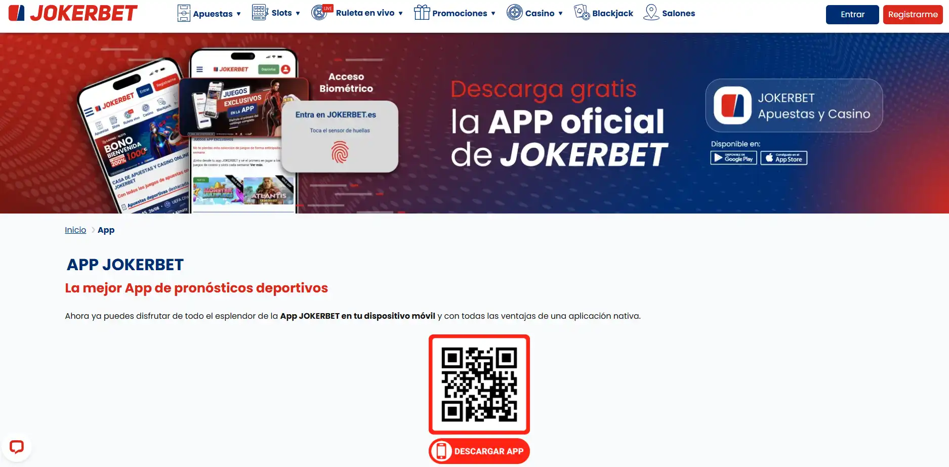 Página oficial de la app JOKERBET